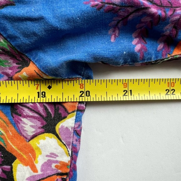 Vintage Hawaiian Shirt USA Made Birds Parrot Tropical Floral Blue Short Sleeve S - Picture 9 of 10